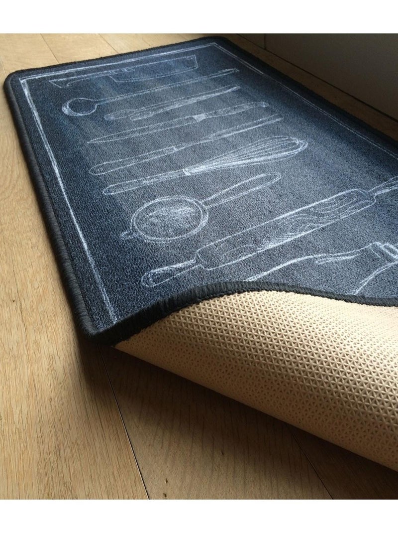 Tapis De Cuisine Noir Motif Couverts gris anthracite - Kiabi