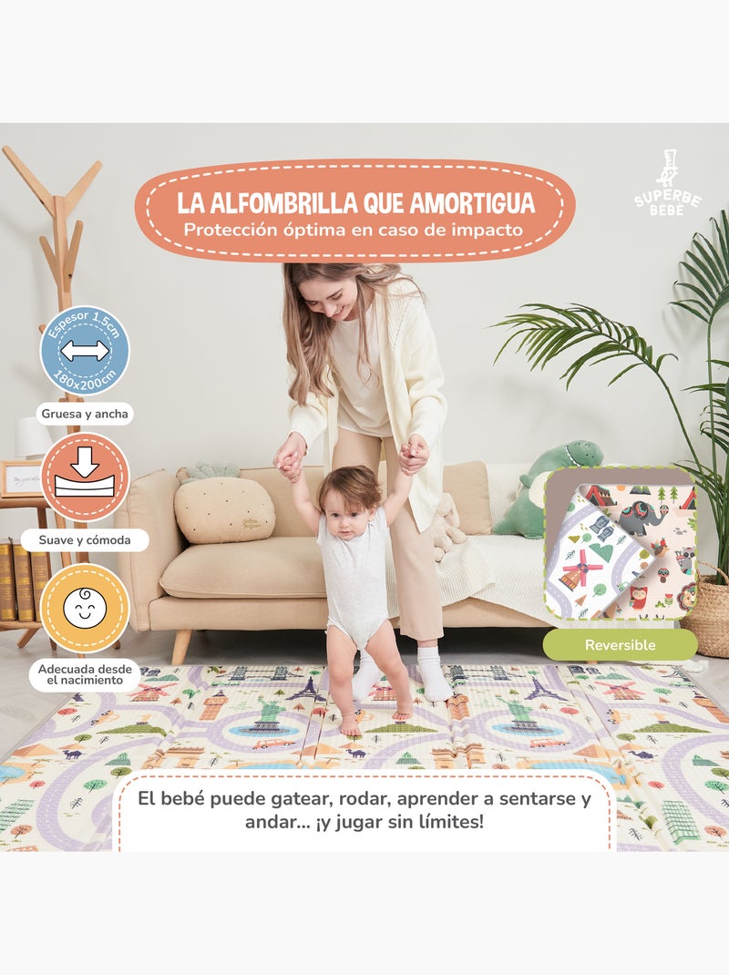 Tapis de Jeu en mousse, épais et pliable pour enfants - MONUMENTS | SUPERBE BEBE Blanc Marron Gris - Kiabi