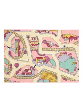 Tapis de Jeu Enfant, Carpet Studio, Railroads Pink, Lavable, Antidérapant