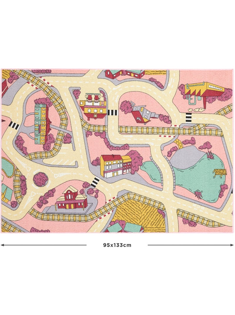 Tapis de Jeu Enfant, Carpet Studio, Railroads Pink, Lavable, Antidérapant Rose - Kiabi
