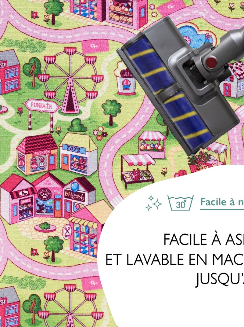 Tapis de Jeu Enfant, Carpet Studio, Sweet Town, Lavable, Antidérapant Rose - Kiabi