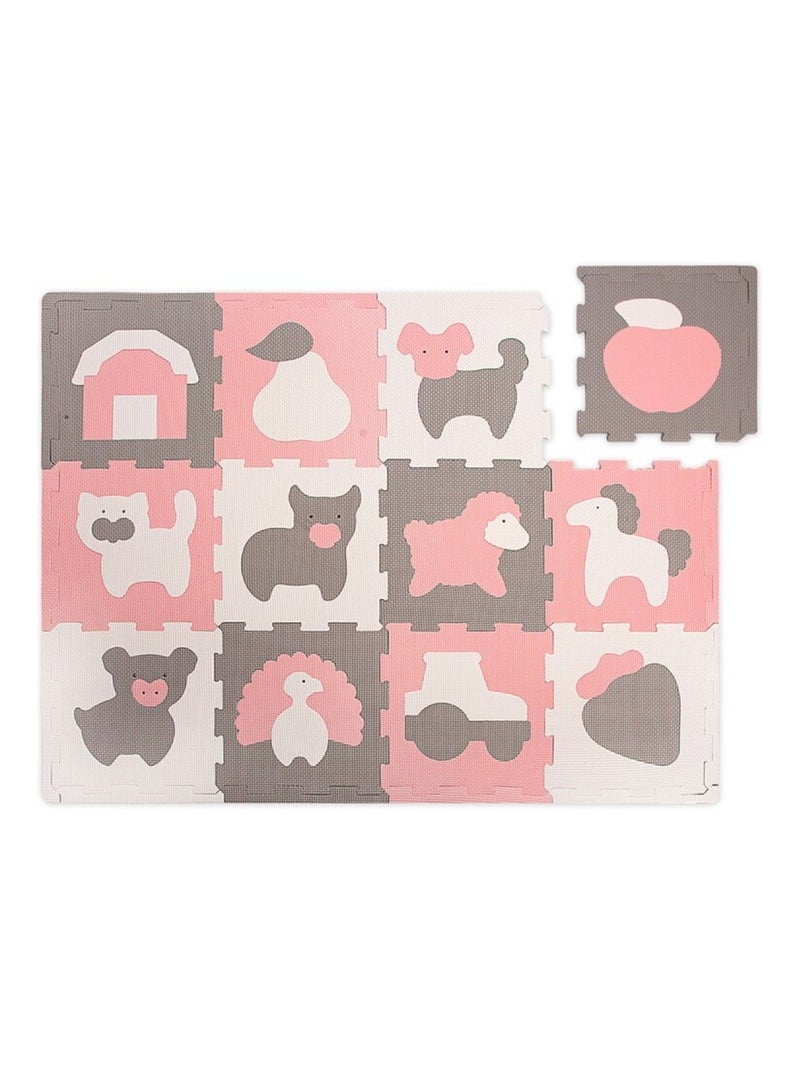 Tapis de jeu mousse à assembler animaux de la ferme Beige - Kiabi