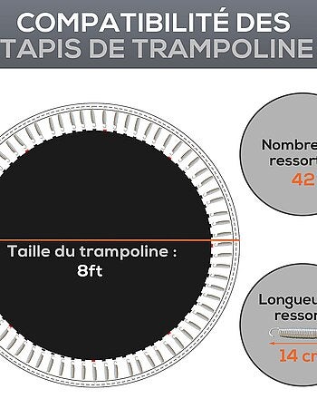 Tapis de rechange trampoline Ø 2,4 m ressorts 14 cm outil 42 crochets en V inclus