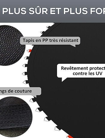 Tapis de rechange trampoline Ø 2,4 m ressorts 14 cm outil 42 crochets en V inclus