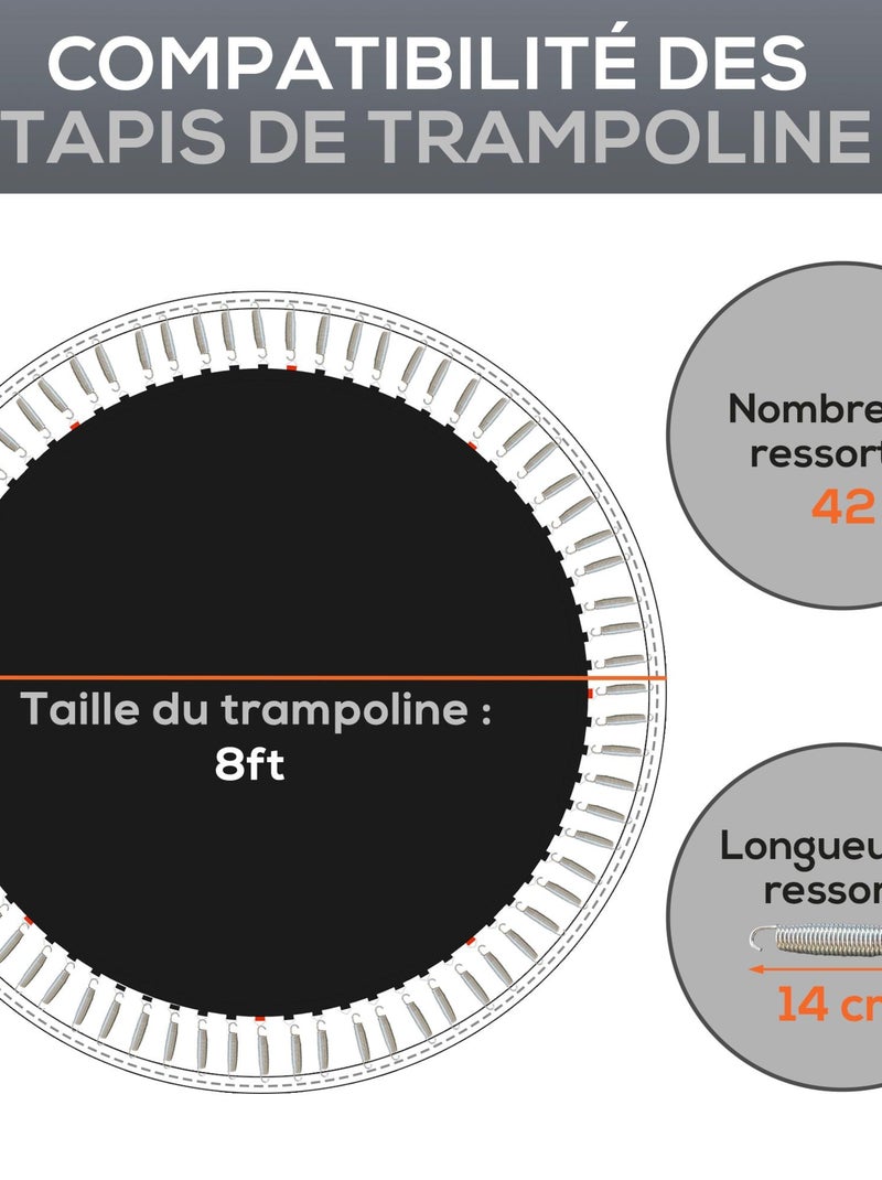 Tapis de rechange trampoline Ø 2,4 m ressorts 14 cm outil 42 crochets en V inclus Noir - Kiabi