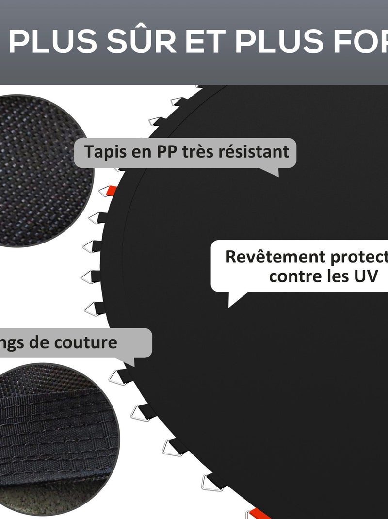 Tapis de rechange trampoline Ø 2,4 m ressorts 14 cm outil 42 crochets en V inclus Noir - Kiabi