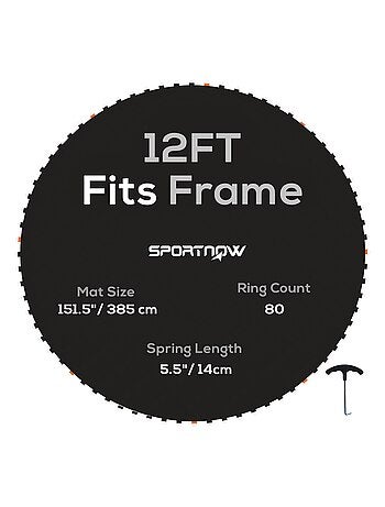 Tapis de rechange trampoline Ø 3,7 m ressorts 14 cm outil 72 crochets en V inclus