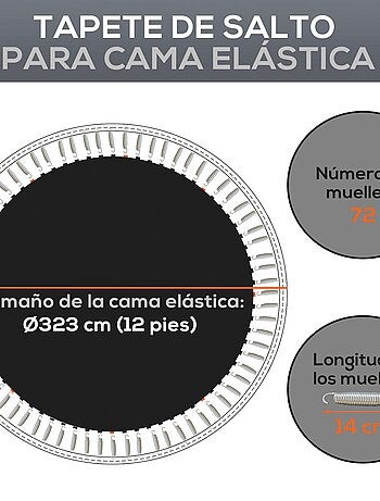 Tapis de rechange trampoline Ø 3,7 m ressorts 14 cm outil 72 crochets en V inclus