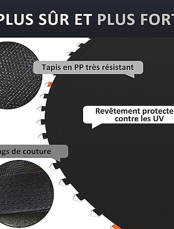 Tapis de rechange trampoline Ø 3,7 m ressorts 14 cm outil 72 crochets en V inclus