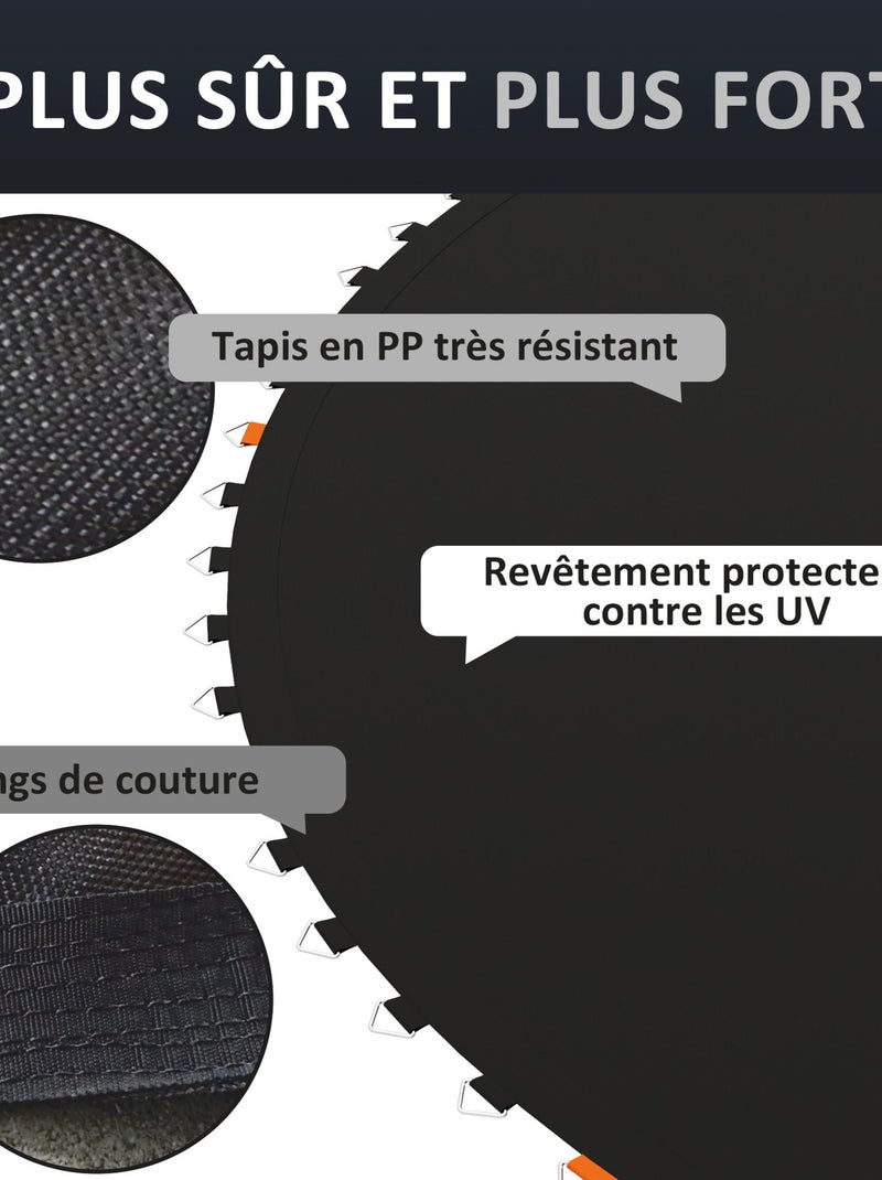 Tapis de rechange trampoline Ø 3,7 m ressorts 14 cm outil 72 crochets en V inclus Noir - Kiabi