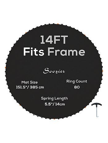 Tapis de rechange trampoline Ø 4,3 m ressorts 14 cm outil 80 crochets en V inclus