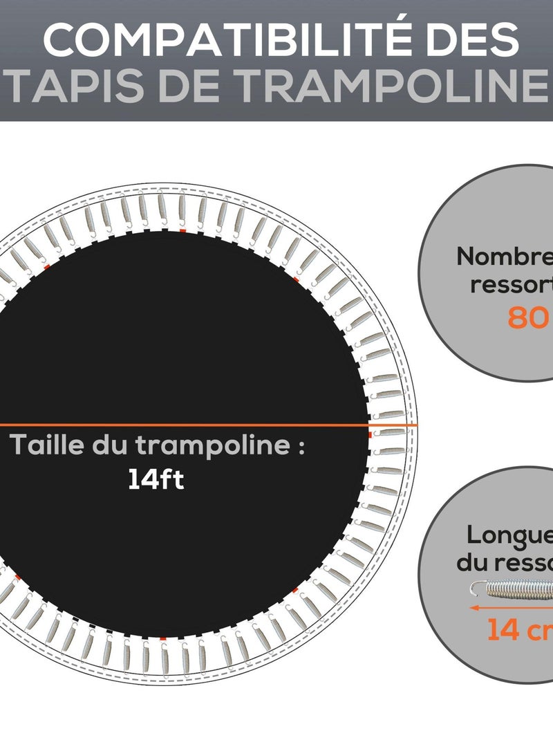 Tapis de rechange trampoline Ø 4,3 m ressorts 14 cm outil 80 crochets en V inclus Noir - Kiabi