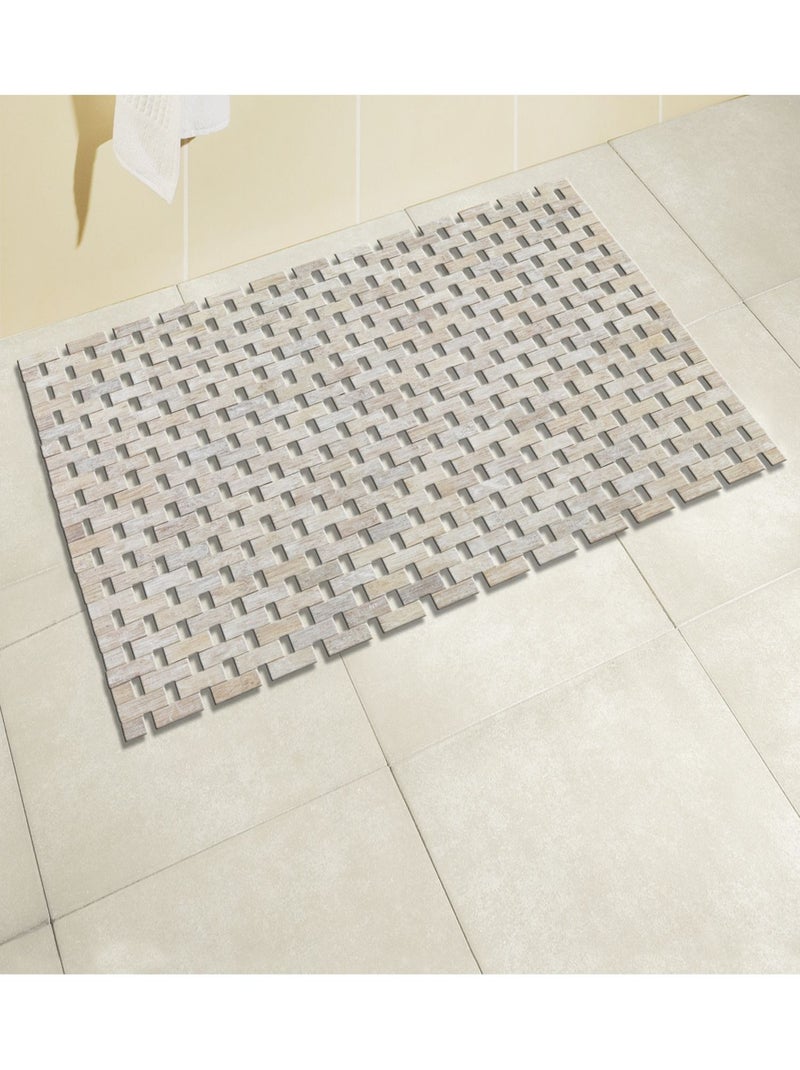 Tapis de salle de bain antidérapant en bambou BAMBOO Blanc - Kiabi