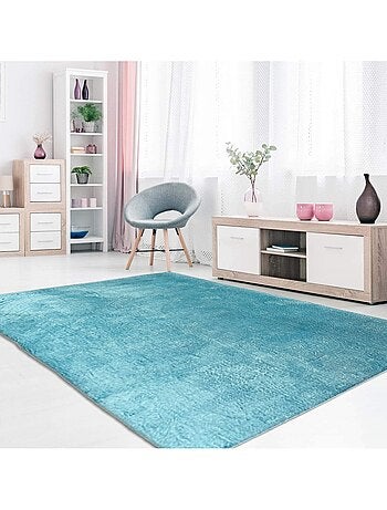 Tapis de salon 200x290 cm Polyester Uni Bleu