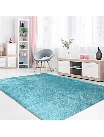 Tapis de salon 200x290 cm Polyester Uni Bleu