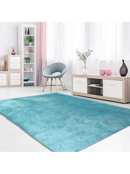 Tapis de salon 200x290 cm Polyester Uni Bleu - Kiabi