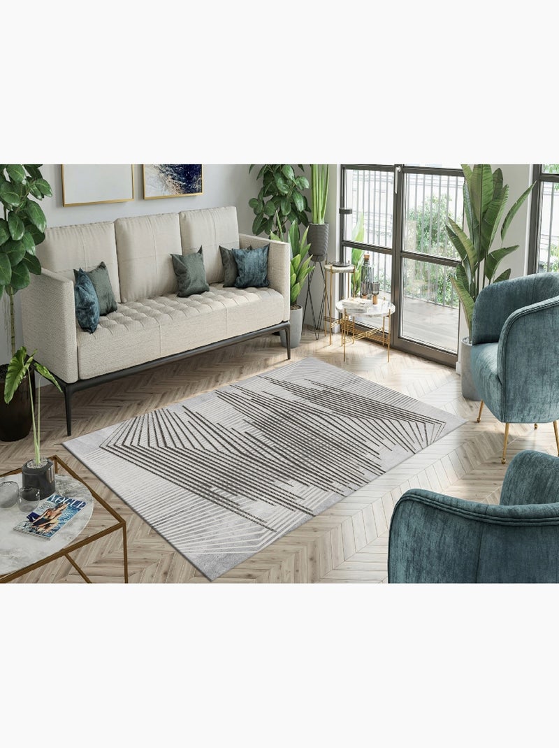 Tapis de salon 200x300 cm Polycoton Nour Gris Gris - Kiabi