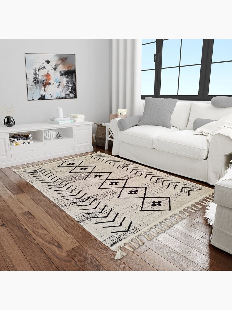 Tapis de salon 200x300 cm Polyester Berbere Fas Noir Noir - Kiabi