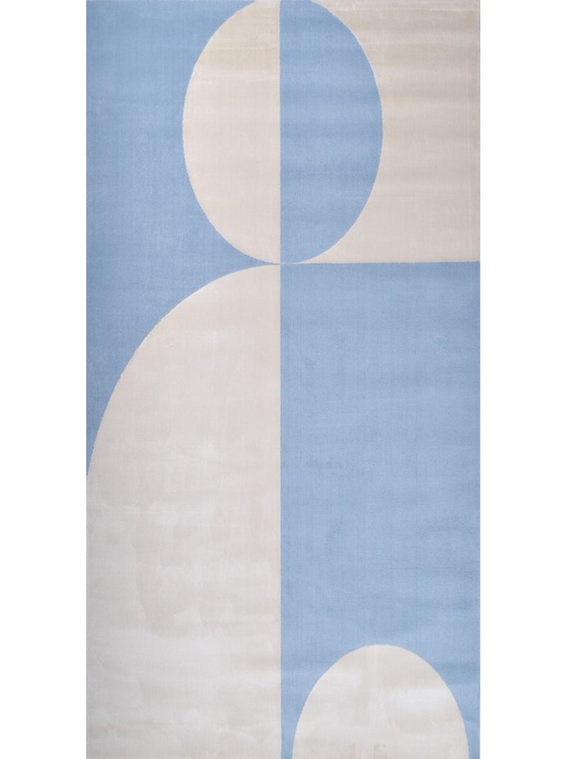 Tapis de salon à poils ras motif géométrique Bleu - Kiabi