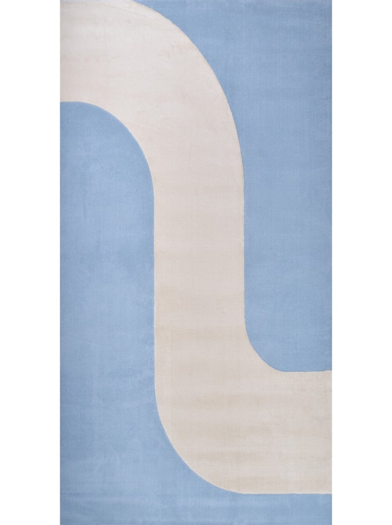 Tapis de salon à poils ras motif vague Bleu - Kiabi