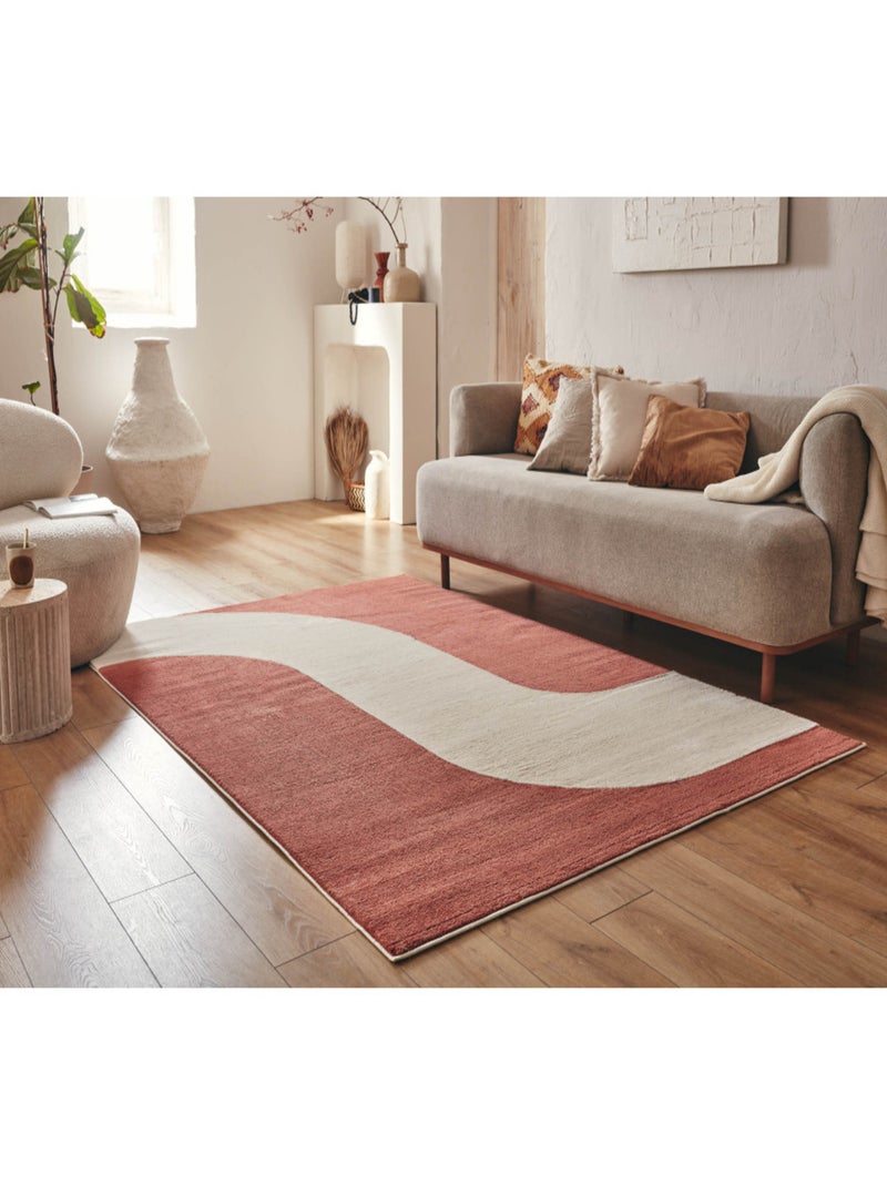 Tapis de salon à poils ras motif vague Marron - Kiabi