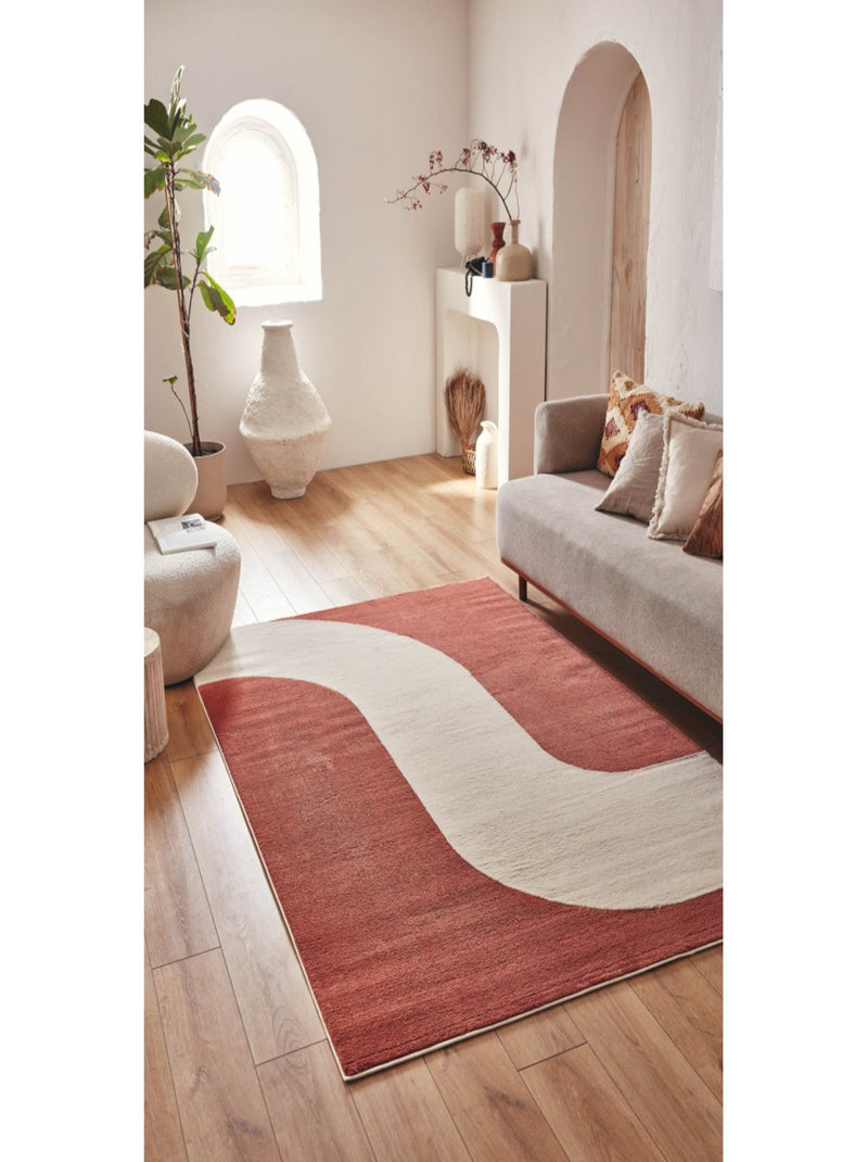 Tapis de salon à poils ras motif vague Marron - Kiabi