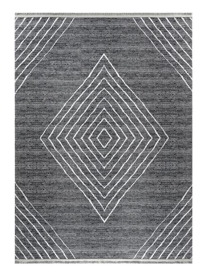 Tapis de salon ethnique à franges lavable en machine Tod Noir Gris anthracite - Kiabi