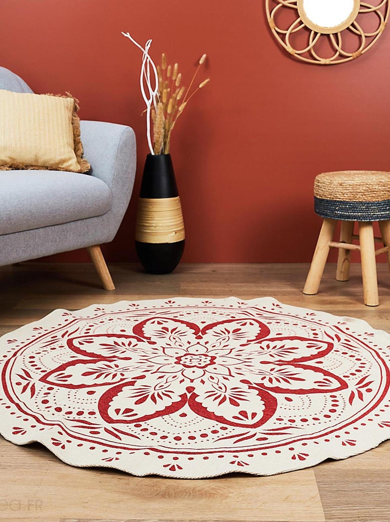 Tapis de salon rond PATIO motif mandala Orange mandarine - Kiabi