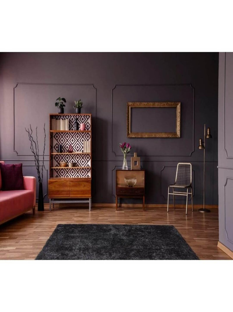 Tapis de salon uni shaggy doux Twist Noir Gris anthracite - Kiabi
