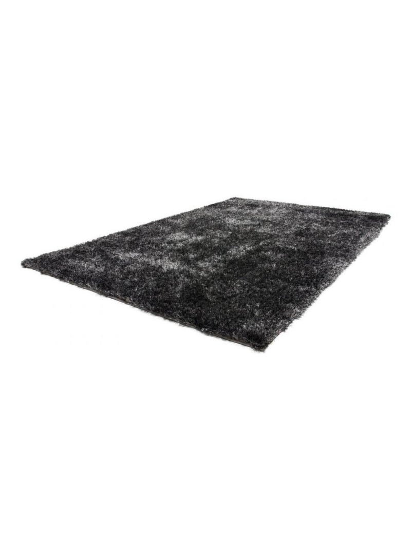 Tapis de salon uni shaggy doux Twist Noir Gris anthracite - Kiabi