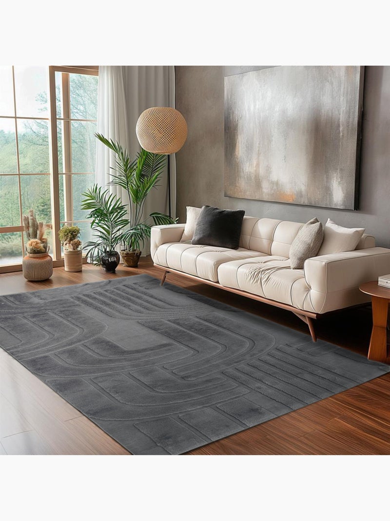 Tapis de salon ZUMRUT Ovale gris anthracite - Kiabi