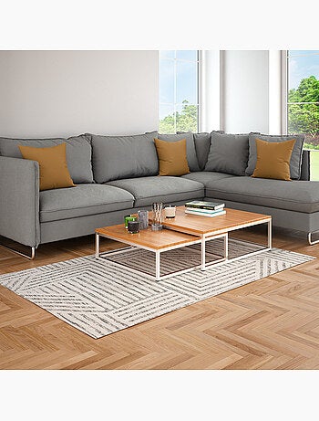 Tapis de séjour en coton tissé JIVE géométrique rétro 140 x 200 cm – Future Home