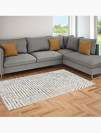 Tapis de séjour en coton tissé JIVE géométrique rétro 140 x 200 cm – Future Home