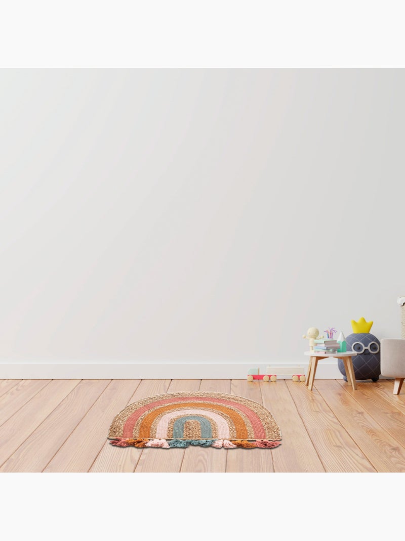 Tapis de séjour en jute arc-en-ciel rond et pompons de couleur 72 x 52 cm – Future Home Multicolore - Kiabi