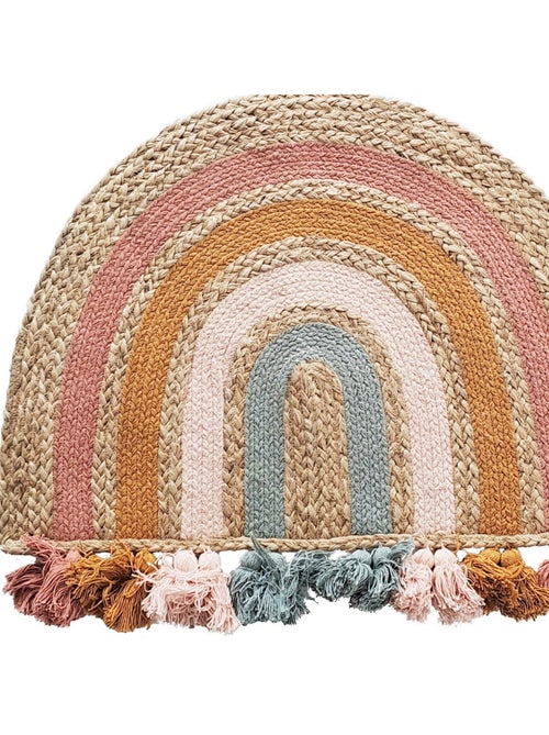 Tapis de séjour en jute arc-en-ciel rond et pompons de couleur 72 x 52 cm – Future Home - Kiabi Tapis de séjour en jute arc-en-ciel rond et pompons de couleur 72 x 52 cm – Future Home - Kiabi