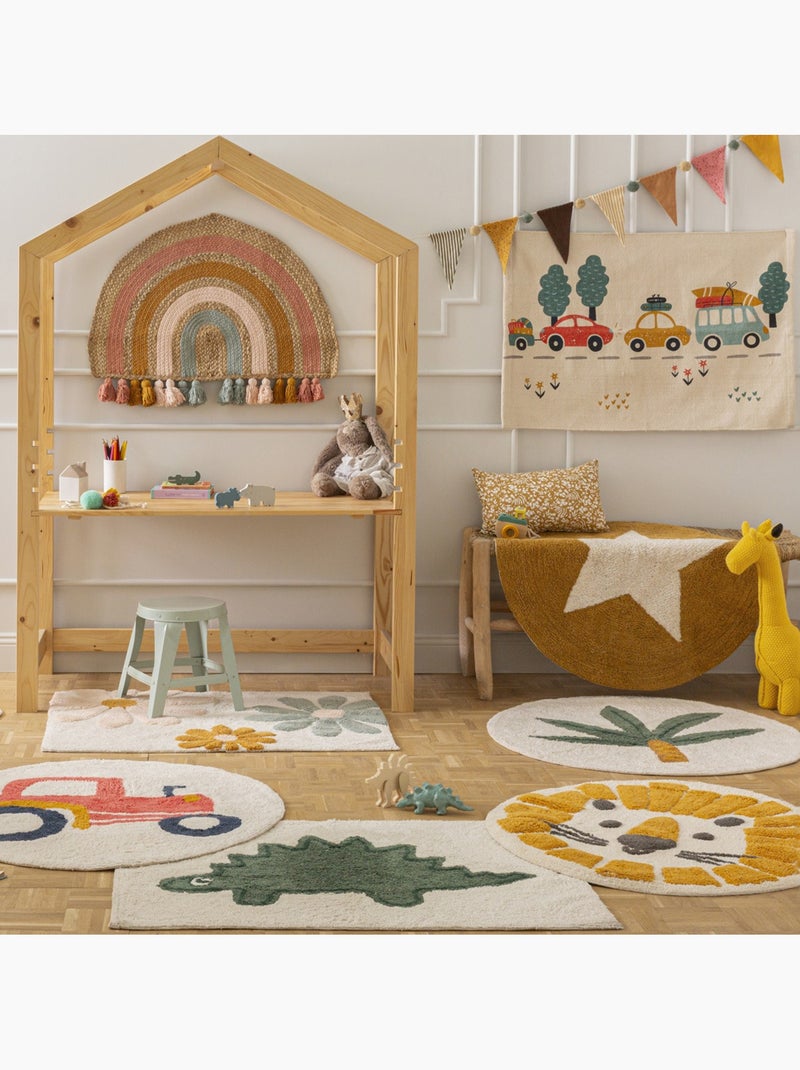 Tapis de séjour en jute arc-en-ciel rond et pompons de couleur 72 x 52 cm – Future Home Multicolore - Kiabi