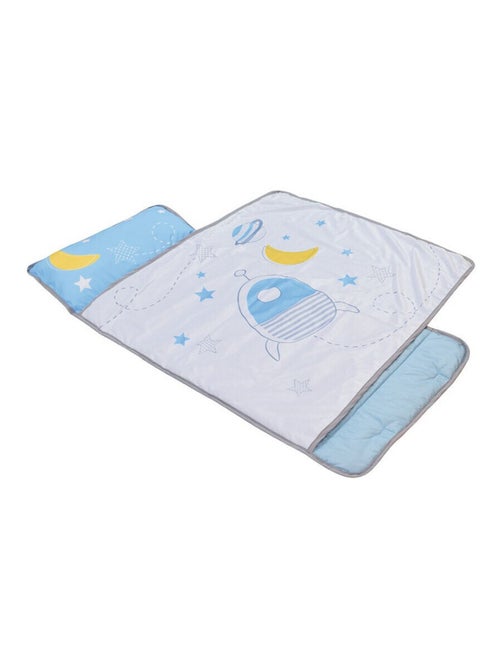 Tapis de sieste bleu et gris motif fusée facile à transporter - Kiabi