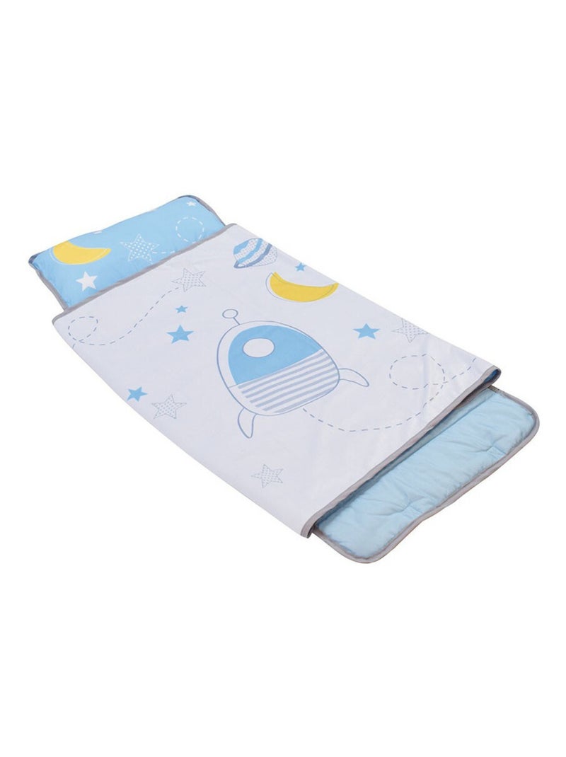 Tapis de sieste bleu et gris motif fusée facile à transporter Multicolore - Kiabi