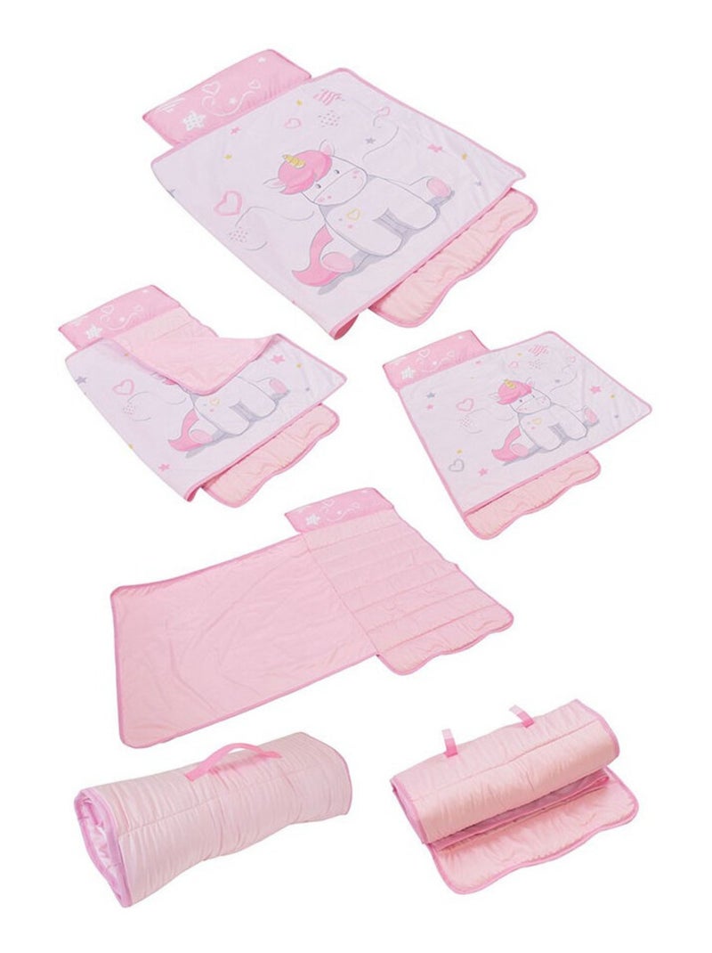 Tapis de sieste rose et blanc motif licorne facile à transporter Multicolore - Kiabi