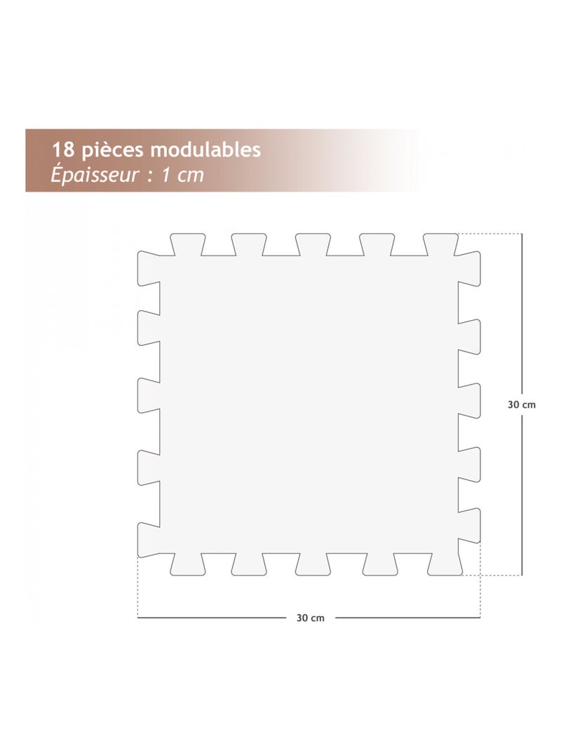 Tapis de sol puzzle pour fitness ou jeu enfant, antidérapant - 18 pièces - Vivezen Gris - Kiabi