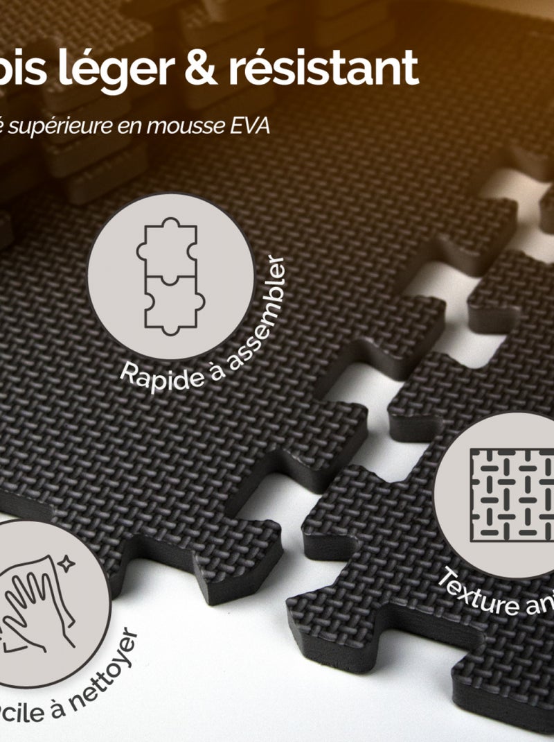 Tapis de sol puzzle pour fitness ou jeu enfant, antidérapant - 18 pièces - Vivezen Noir - Kiabi