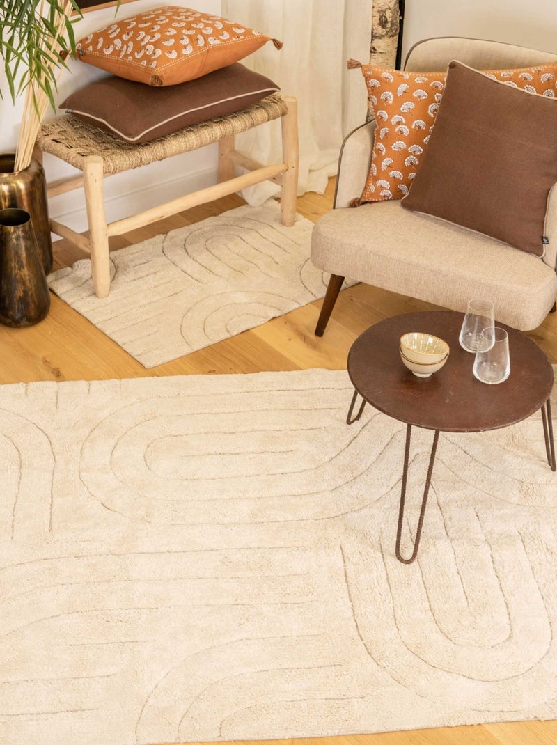 Tapis déco moderne en coton design graphique Ecru - Kiabi