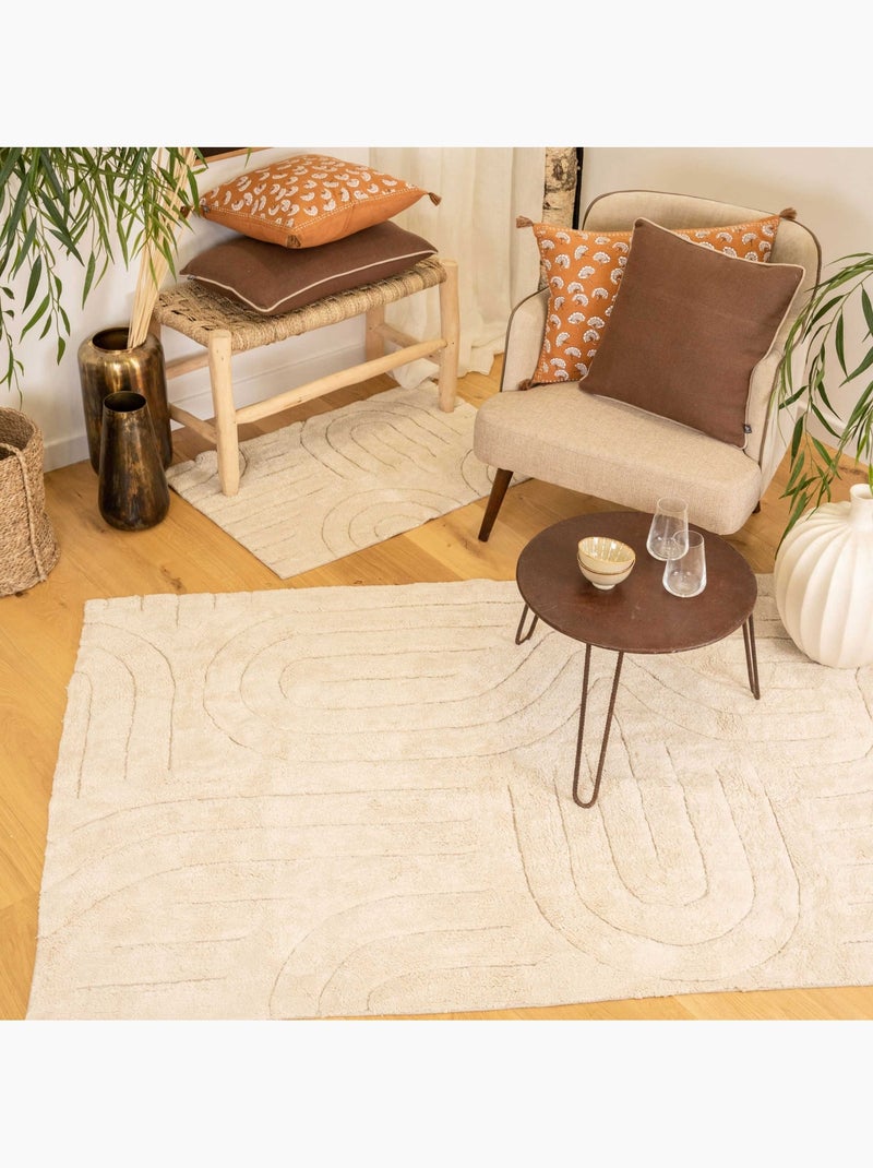 Tapis déco moderne en coton design graphique Ecru - Kiabi