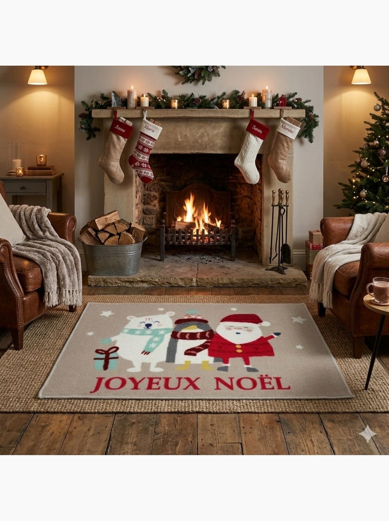 Tapis décoratif Joyeux Noël Marron - Kiabi