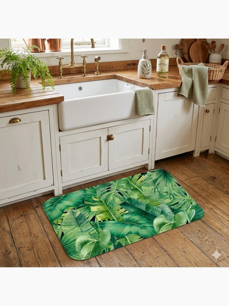 Tapis décoratif motif feuillage 45 x 75 cm Vert - Kiabi