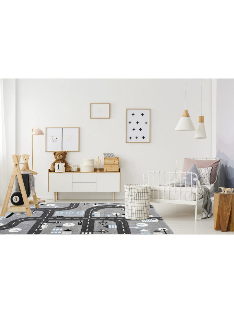 Tapis d'enfant effet 3D à courtes mèches argenté Funk Argenté - Kiabi