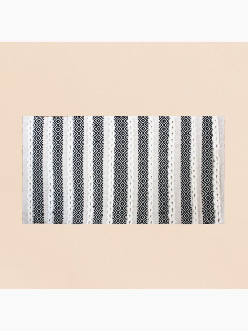 Tapis descente de lit en coton rayé 110x60cm Blanc - Kiabi