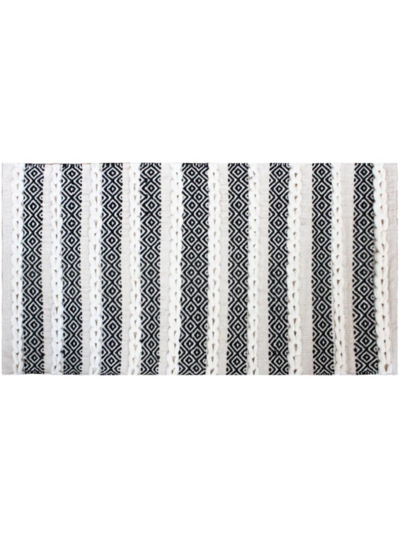 Tapis descente de lit en coton rayé 110x60cm Blanc - Kiabi