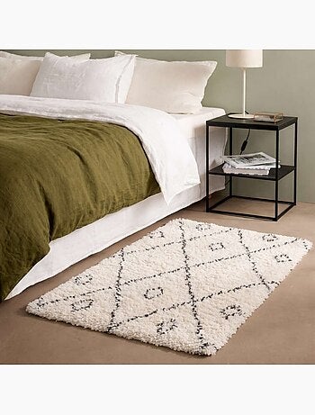 Tapis descente de lit poils longs noir et blanc 60x110cm