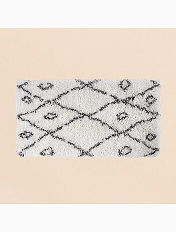 Tapis descente de lit poils longs noir et blanc 60x110cm
